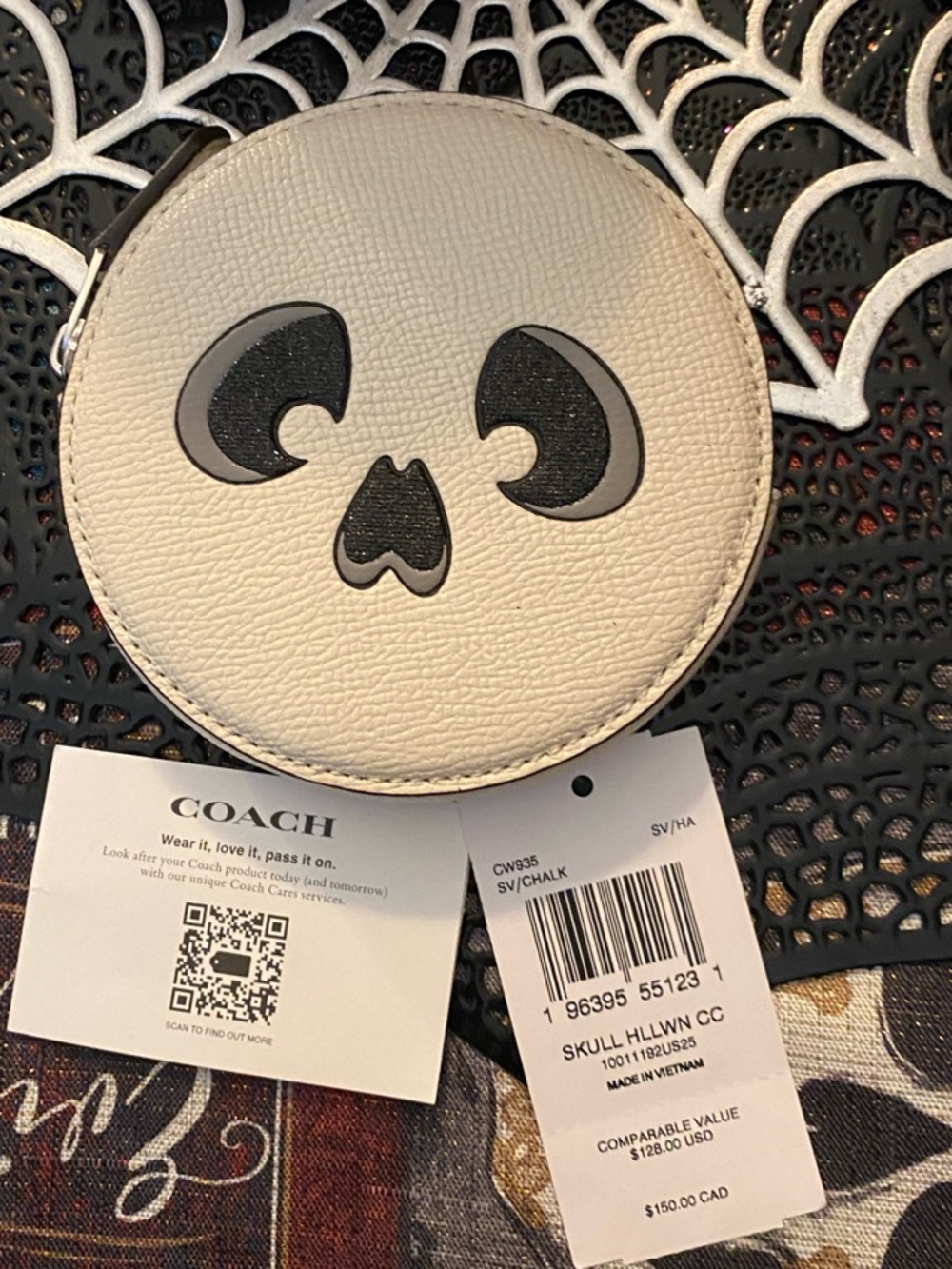 Coach Halloween Skull Coin Pouch with Black Eyes NWTS